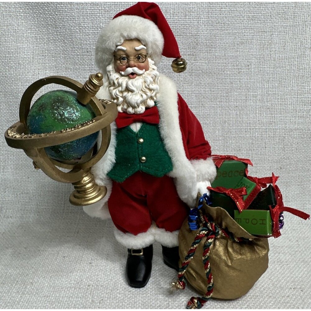 Vintage KSA Collectibles Fabriche Santa Figurine World Globe 2000 Santas Wishes